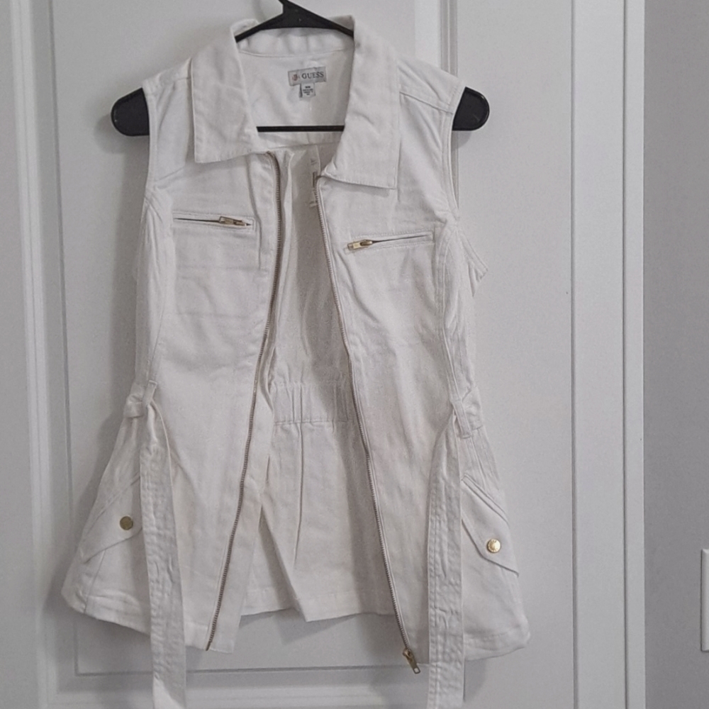 GUESS Women's White Sleeveless Jacket